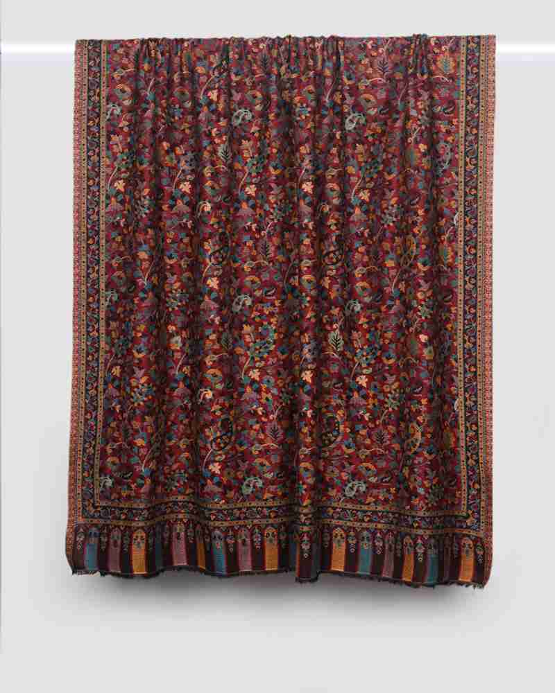 Pashmina Wool Kani Shawl Maroon