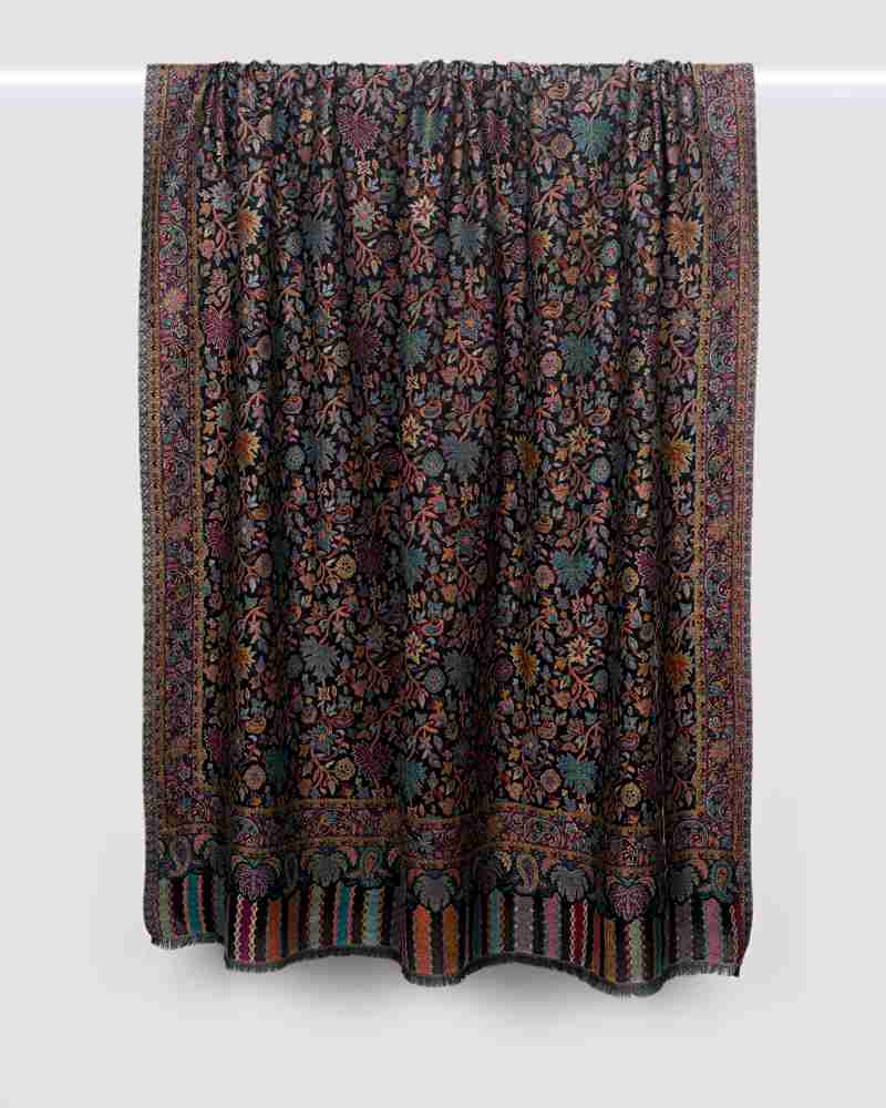Pashmina Wool Kani Shawl Black
