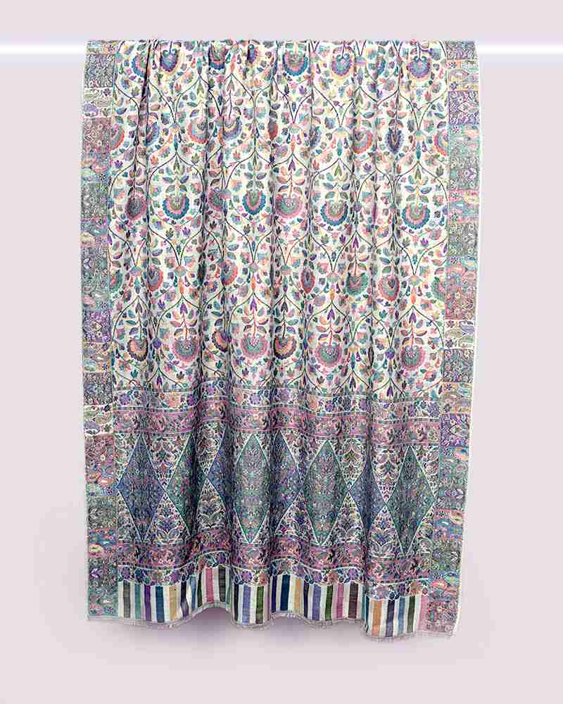Pashmina Wool Kani Shawl White