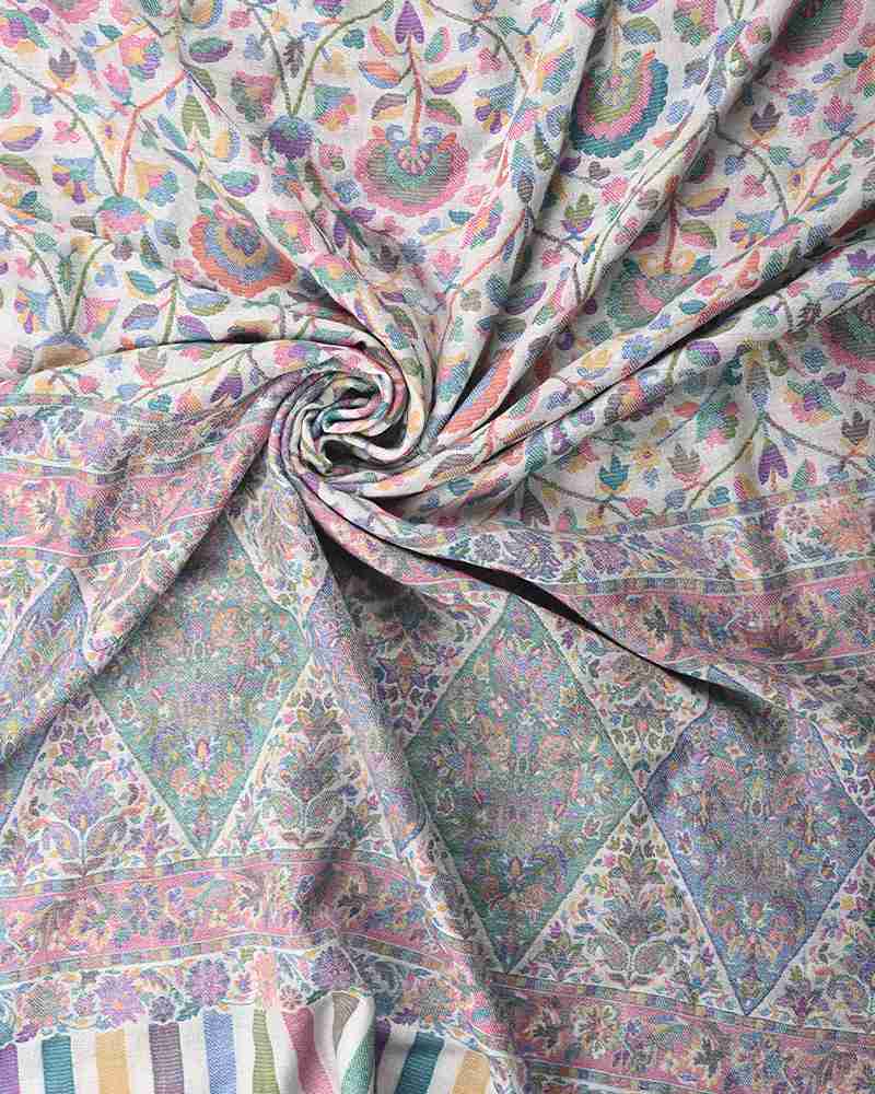 Pashmina Wool Kani Shawl White