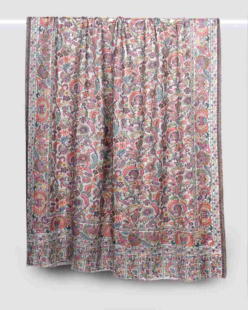 Pashmina Wool Kani Shawl White