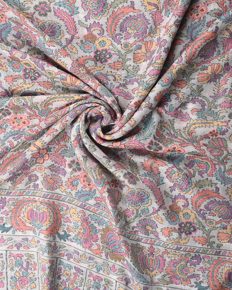 Pashmina Wool Kani Shawl White