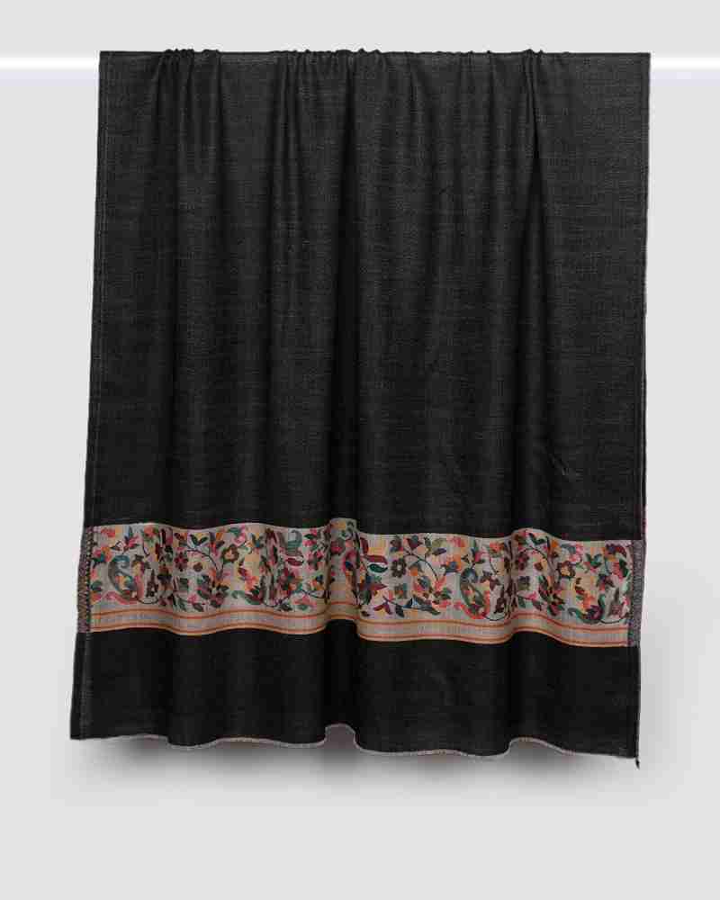 Pashmina Wool Gulab Palla Shawl Black