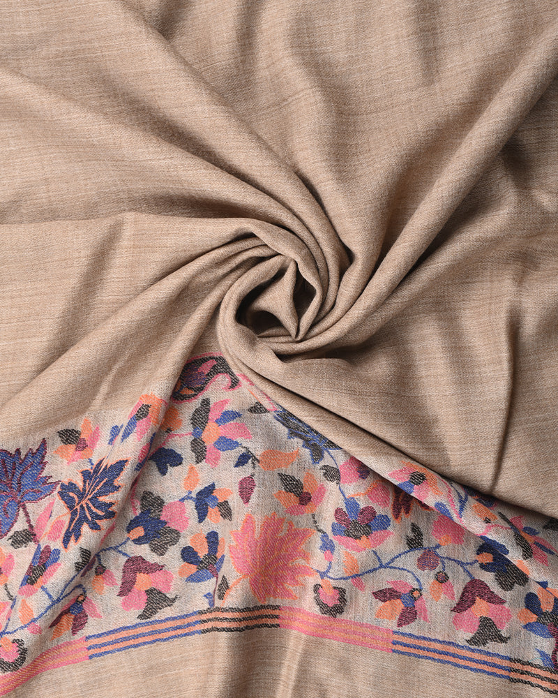 Pashmina Wool Gulab Palla Shawl Beige