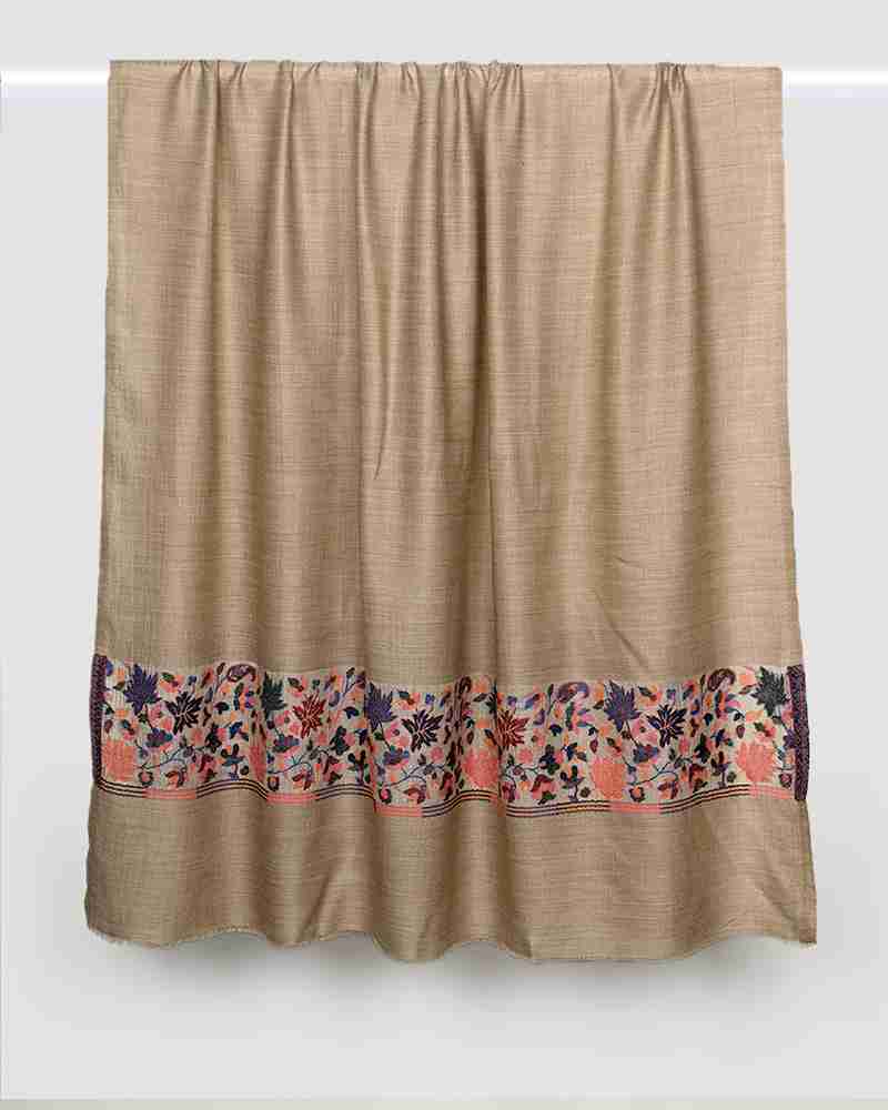 Pashmina Wool Gulab Palla Shawl Beige