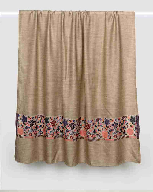 Pashmina Wool Gulab Palla Shawl Beige