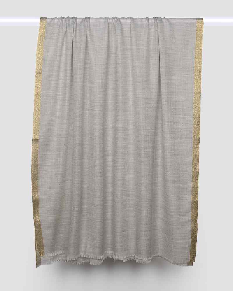 Pashmina Wool Zari Kandi Border Shawl Beige