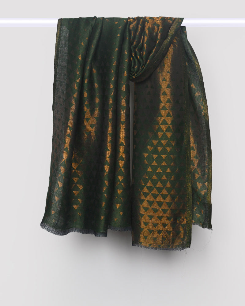 Pashmina Wool Zari Pyramid Shawl Green