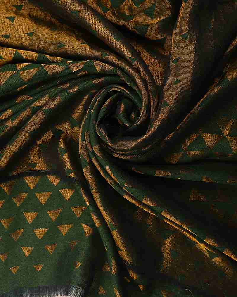 Green Pashmina Wool Zari Pyramid Shawl for Women – Lightweight Luxury Ethnic Winter Wrap