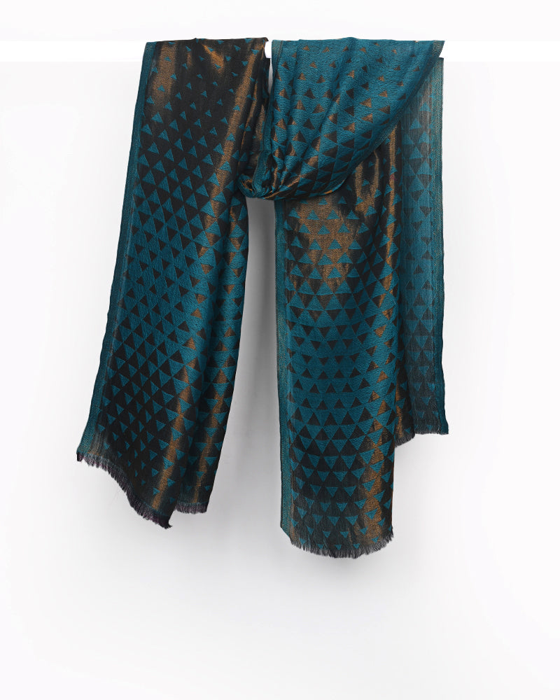 Pashmina Wool Zari Pyramid Shawl Turquoise