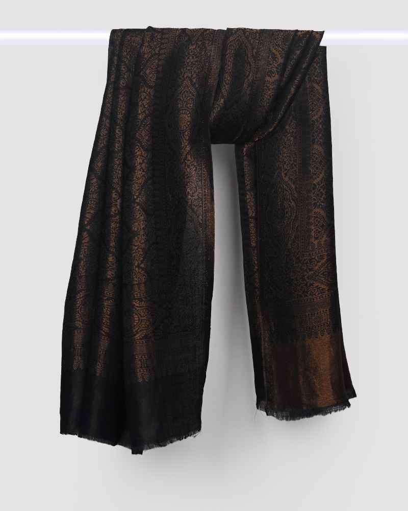 Pashmina Wool Self Zari Shawl Black