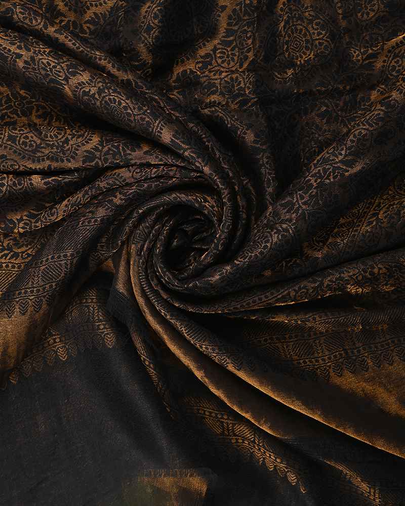 Pashmina Wool Self Zari Shawl Black