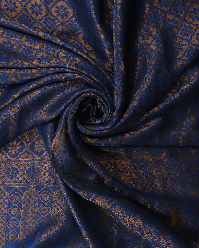 Pashmina Wool Self Zari Shawl Blue