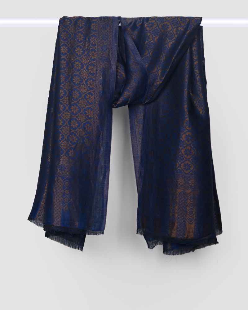 Pashmina Wool Self Zari Shawl Blue