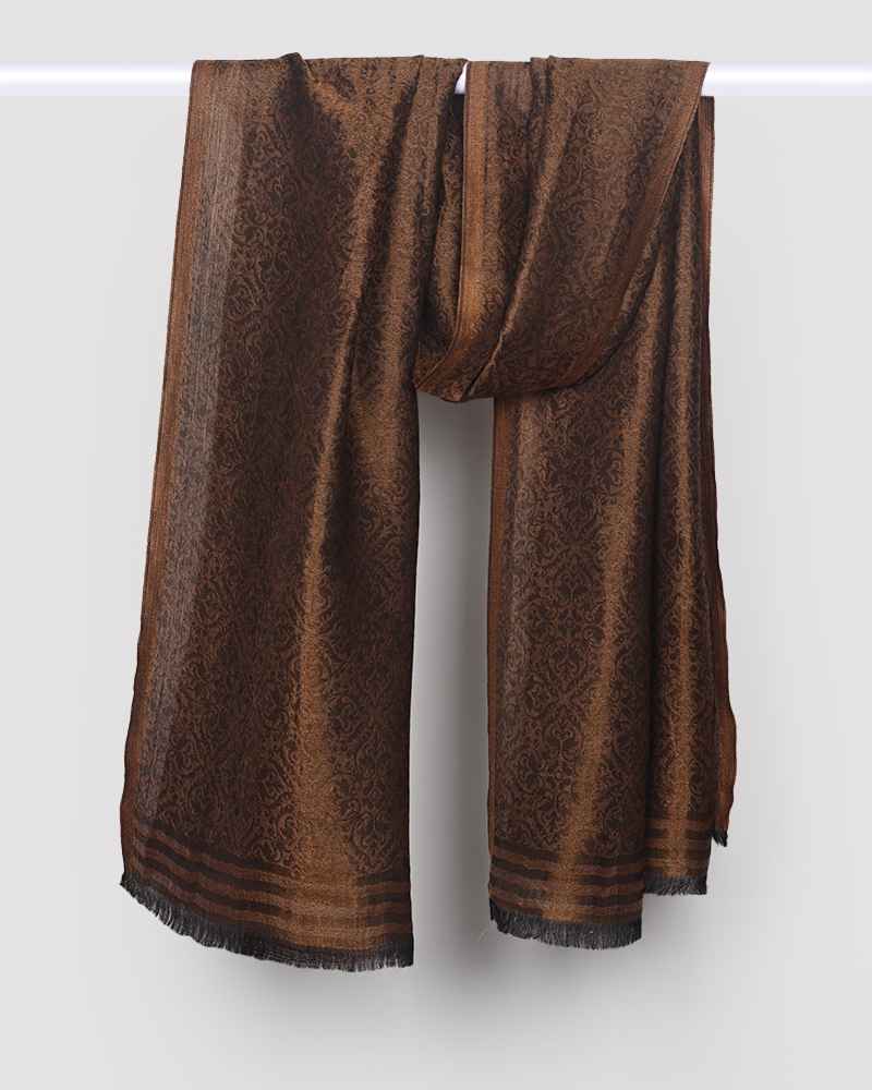 Pashmina Wool Self Zari Shawl Brown