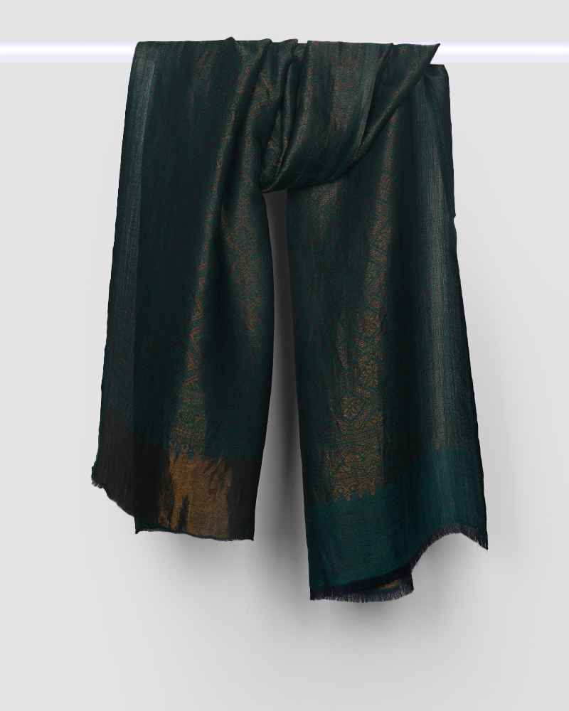 Pashmina Wool Self Zari Shawl Green
