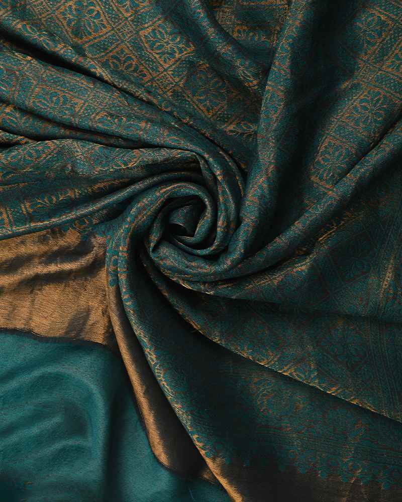 Pashmina Wool Self Zari Shawl Green