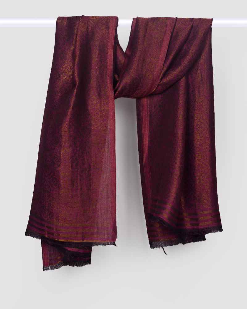 Pashmina Wool Self Zari Shawl Magenta Pink