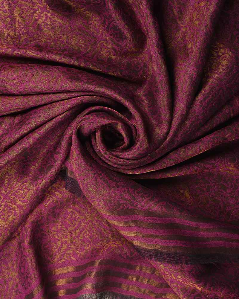 Pashmina Wool Self Zari Shawl Magenta Pink