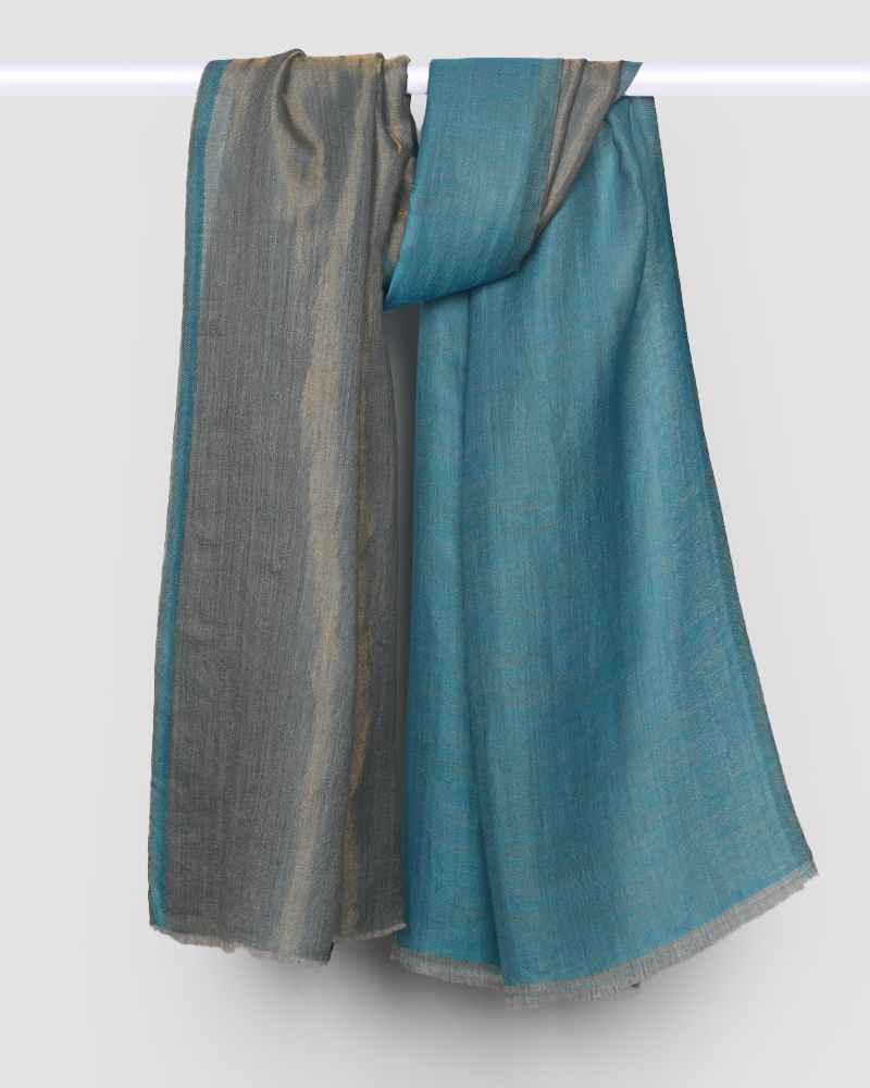 Pashmina Wool Plain Zari Reversible Shawl Blue