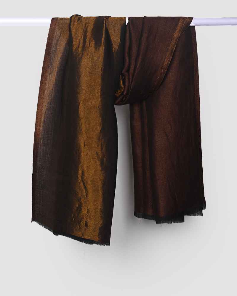 Pashmina Wool Plain Zari Reversible Shawl Brown