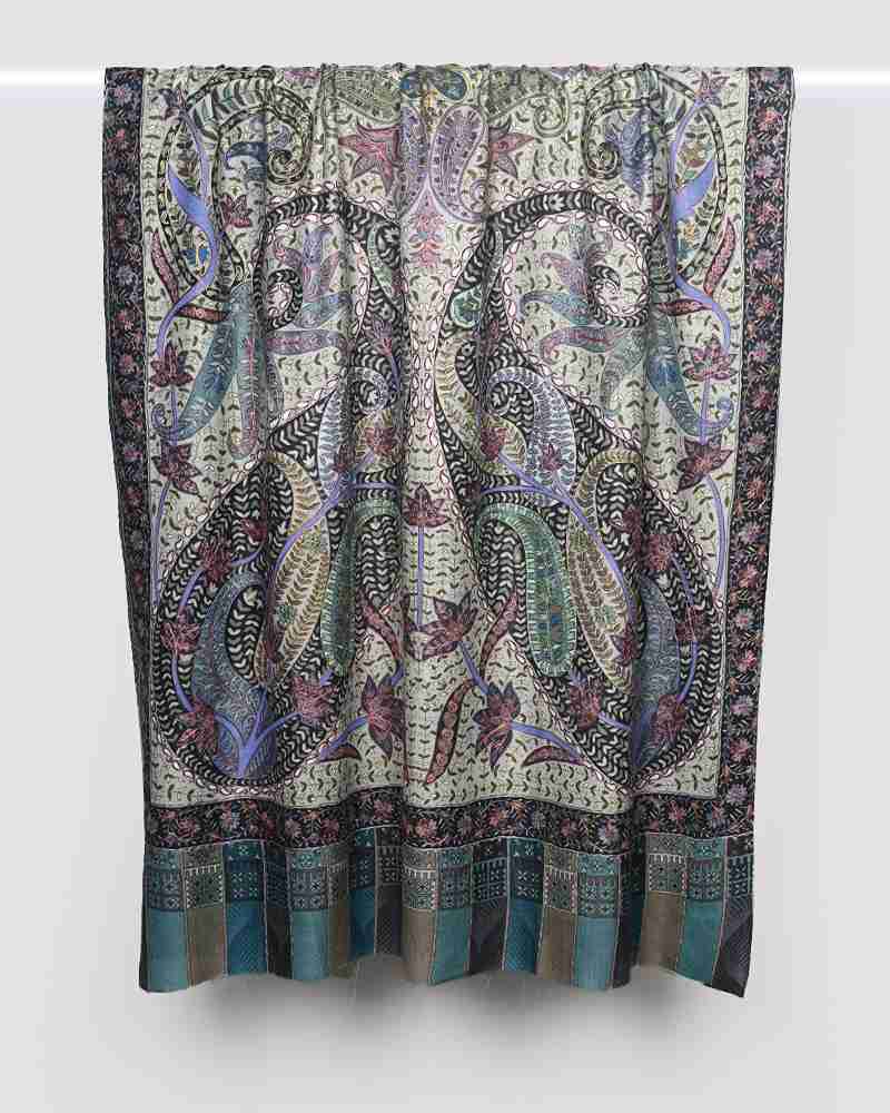 Pashmina Wool Kalamkari Embroidery Shawl Green