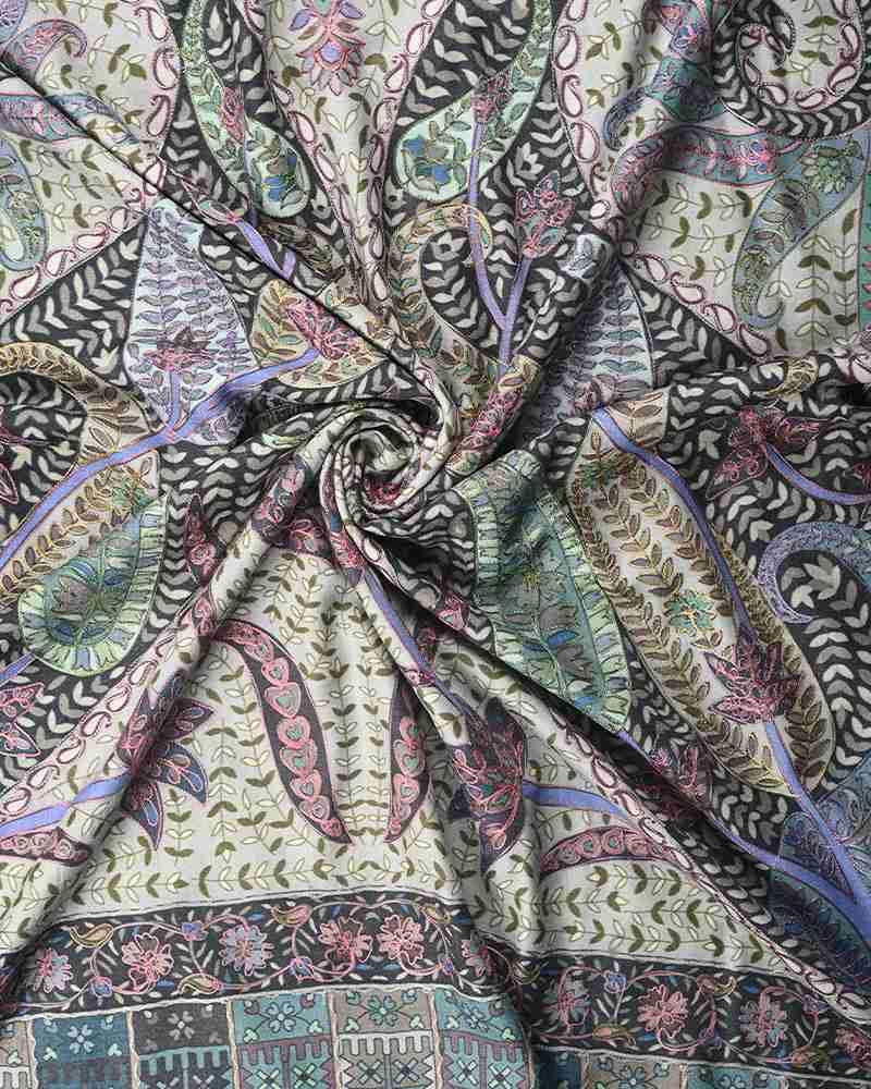 Pashmina Wool Kalamkari Embroidery Shawl Green