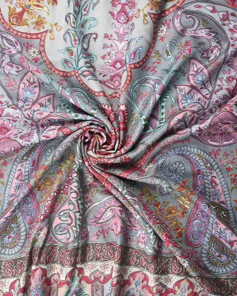 Pashmina Wool Kalamkari Embroidery Shawl Pink