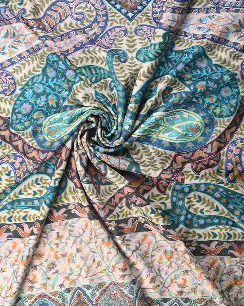 Pashmina Wool Kalamkari Embroidery Shawl Cream