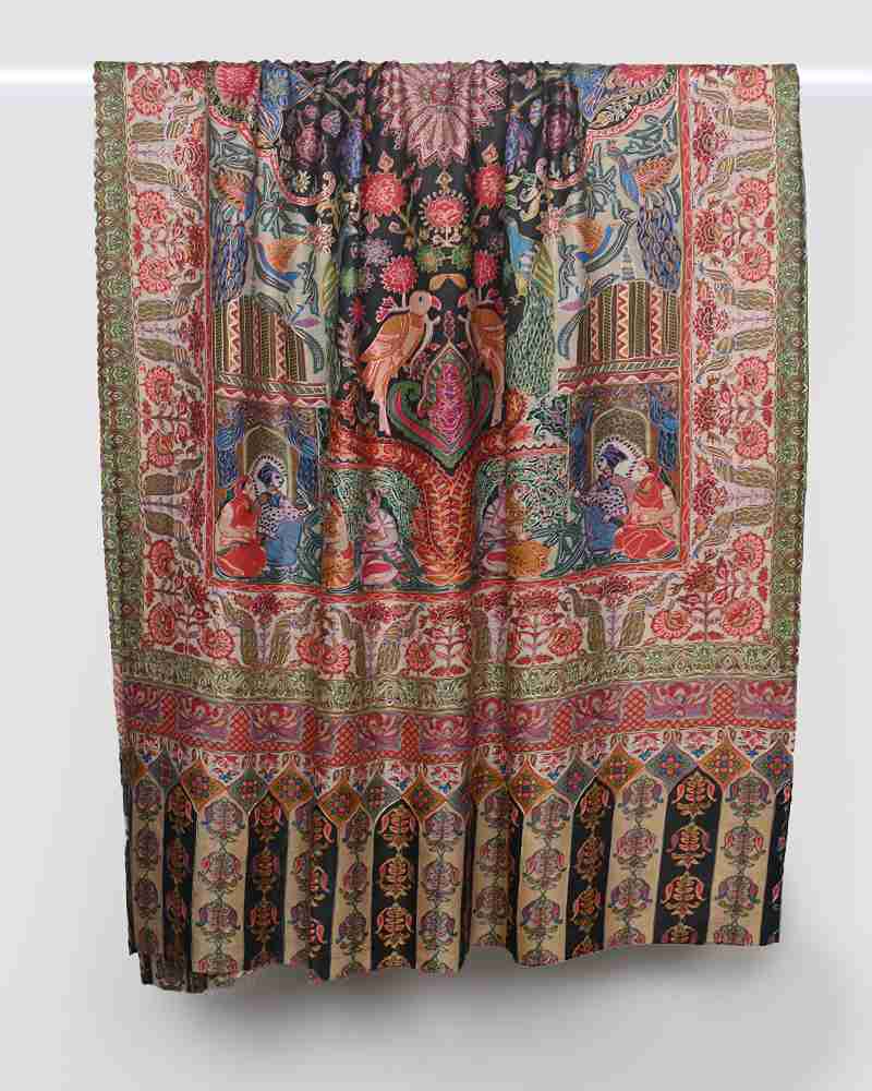 Pashmina Wool Kalamkari Embroidery Shawl Cream