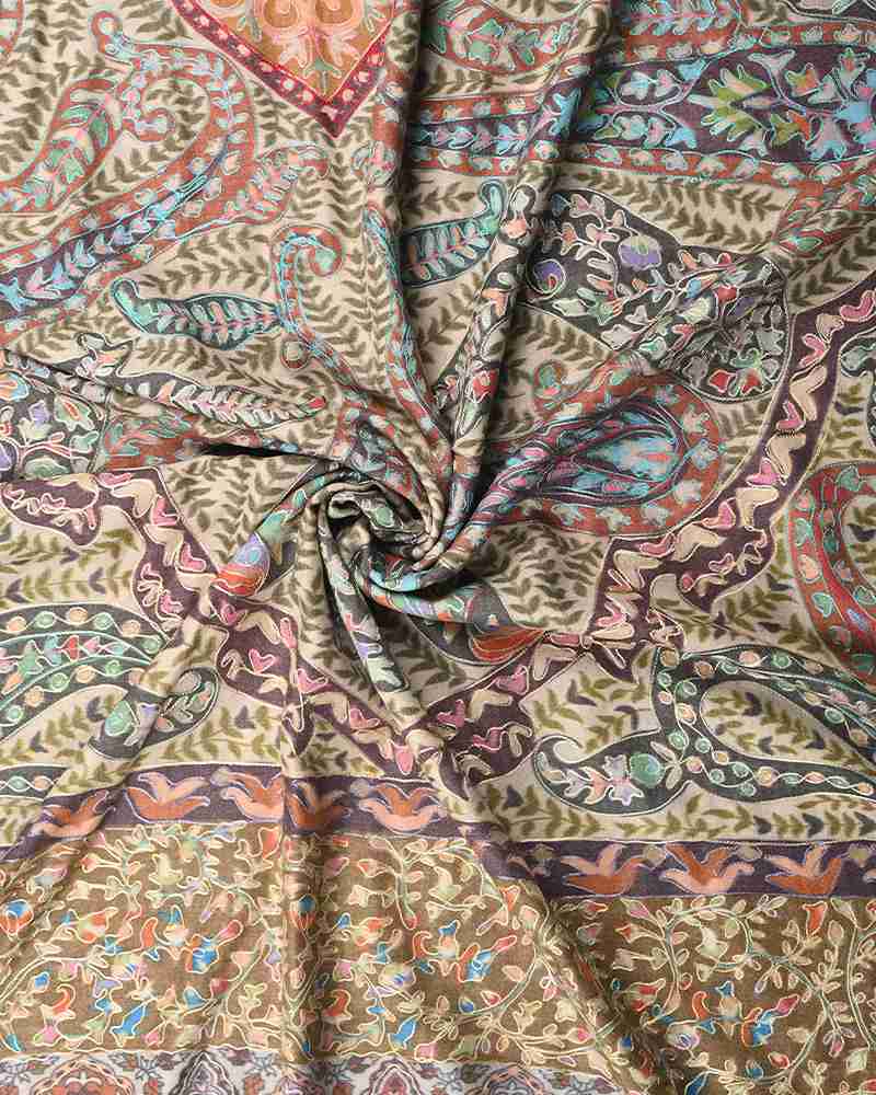 Pashmina Wool Kalamkari Embroidery Shawl Green