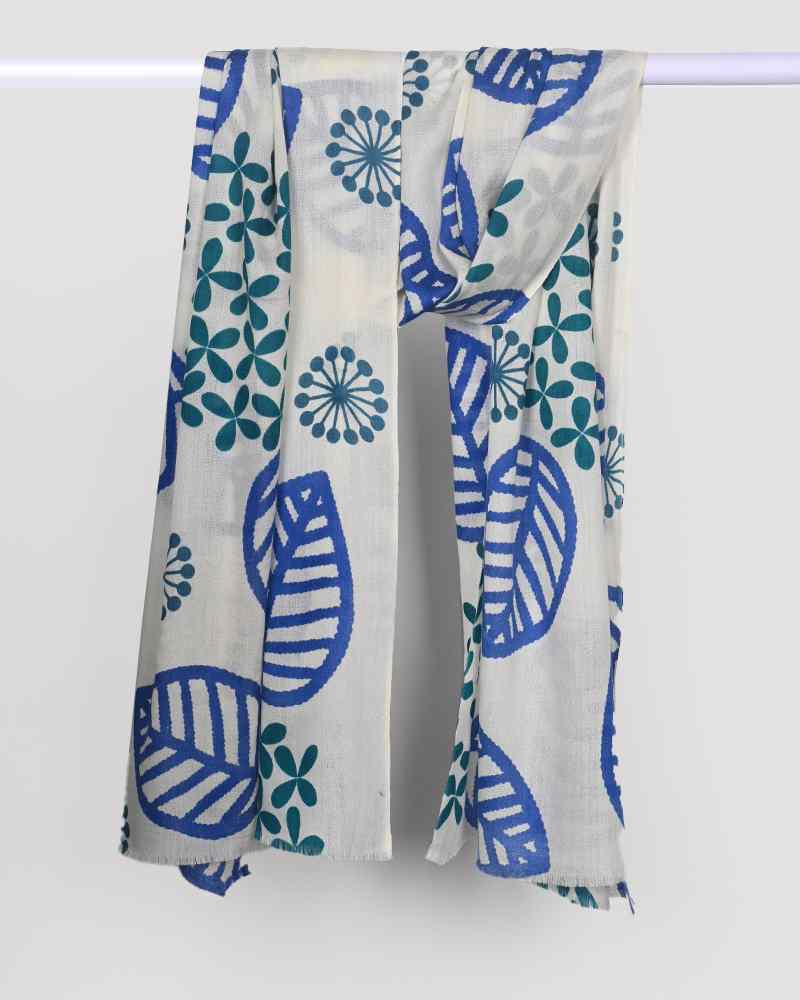 White Pashmina Wool Screen Print Stole