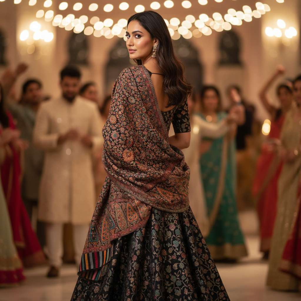 Pashmina Wool Kani Stole Black