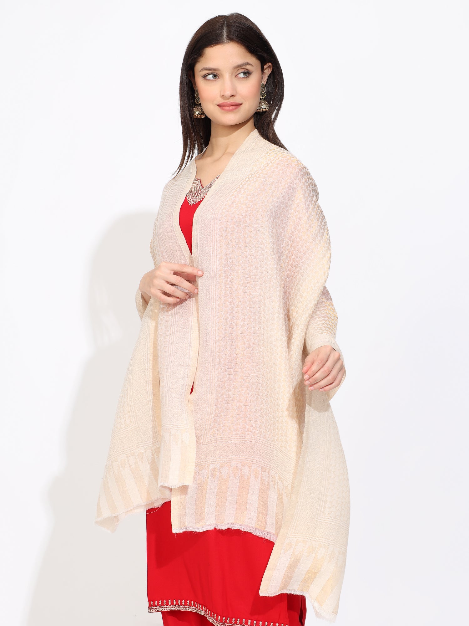 Pashmina Wool Diamond Pattern Self Zari Stole