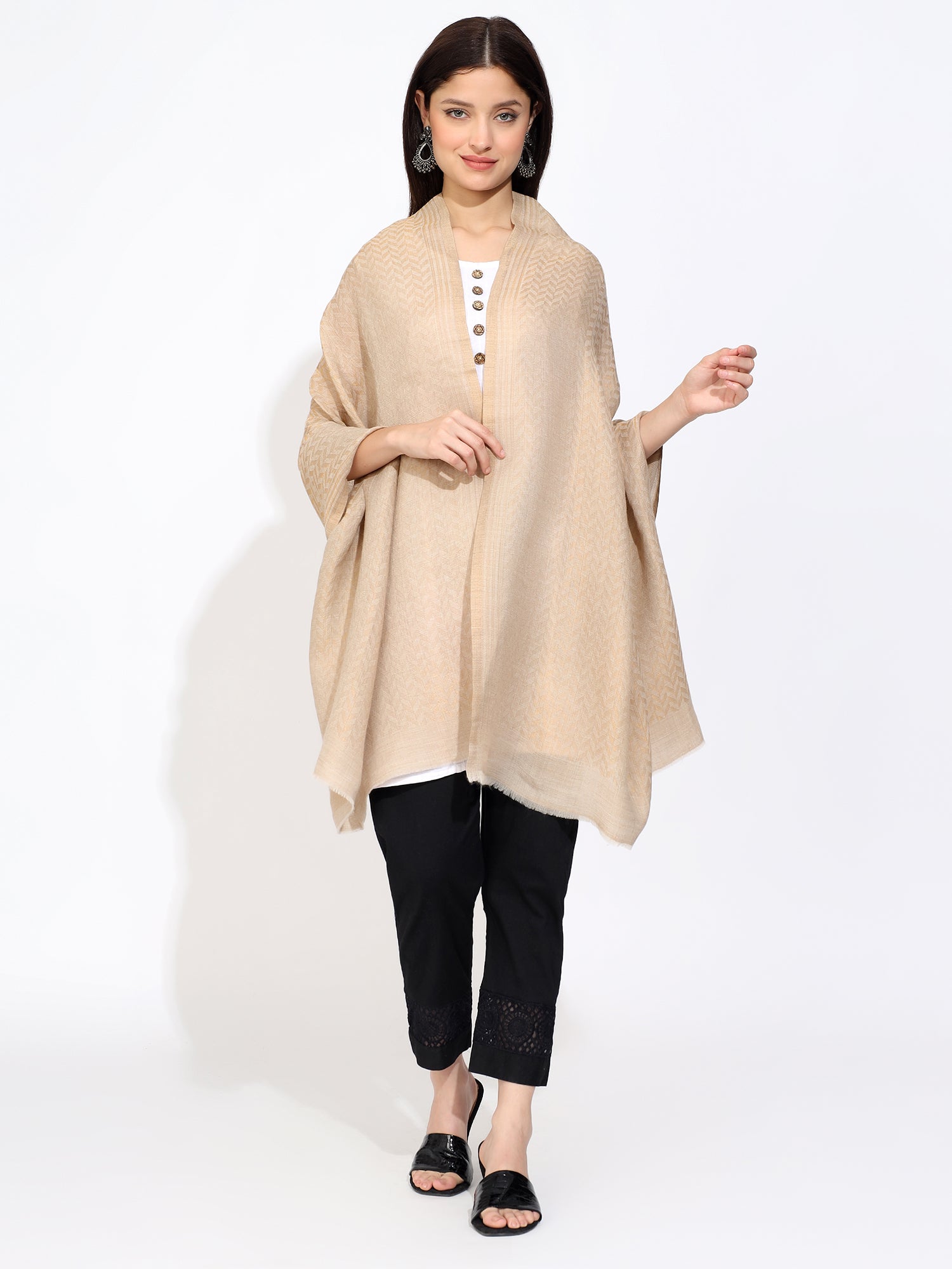 Pashmina Wool Zari Chevron Pattern Stole