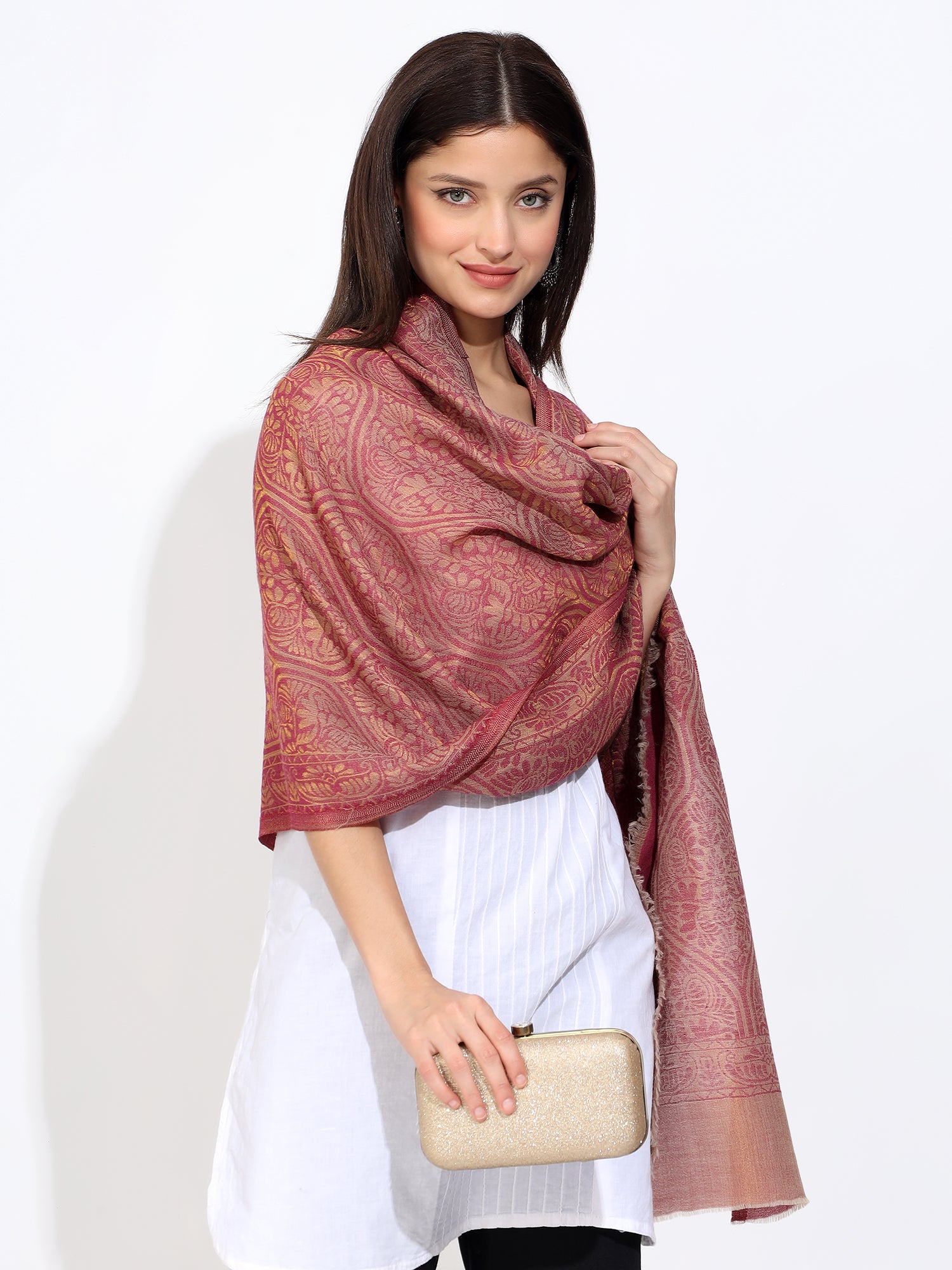 Pashmina Wool Self Zari Stole