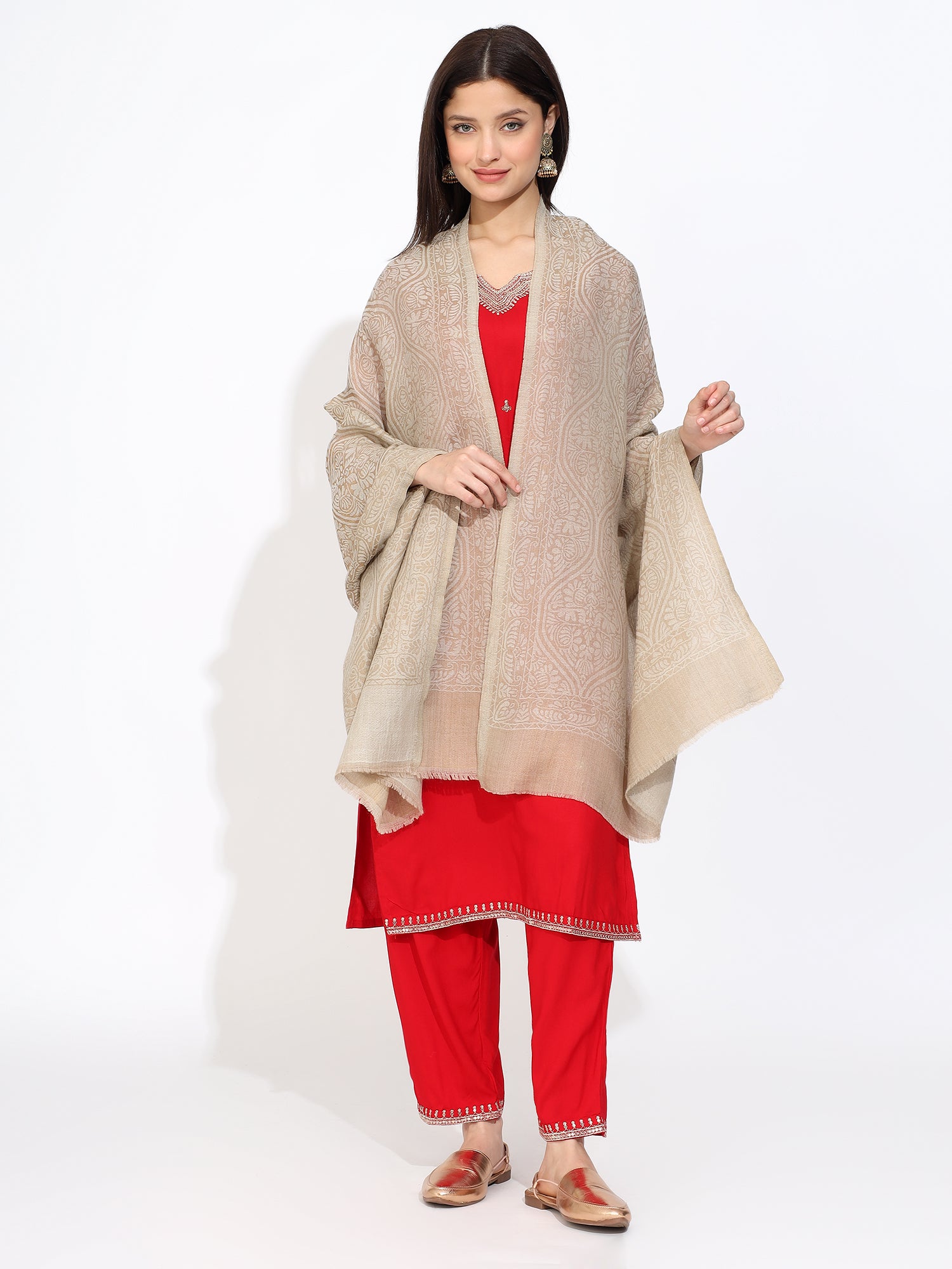 Pashmina Wool Self Zari Stole