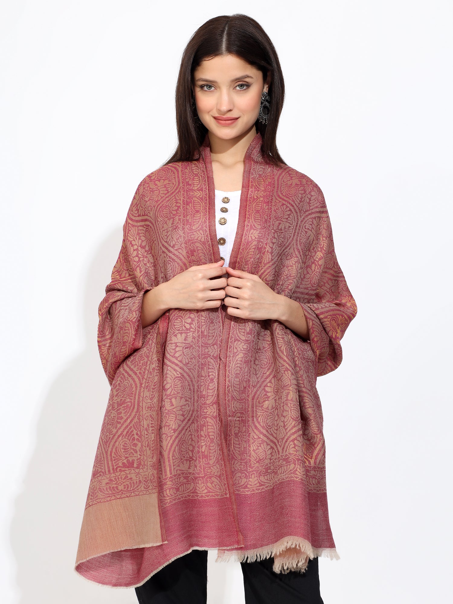 Pashmina Wool Self Zari Stole