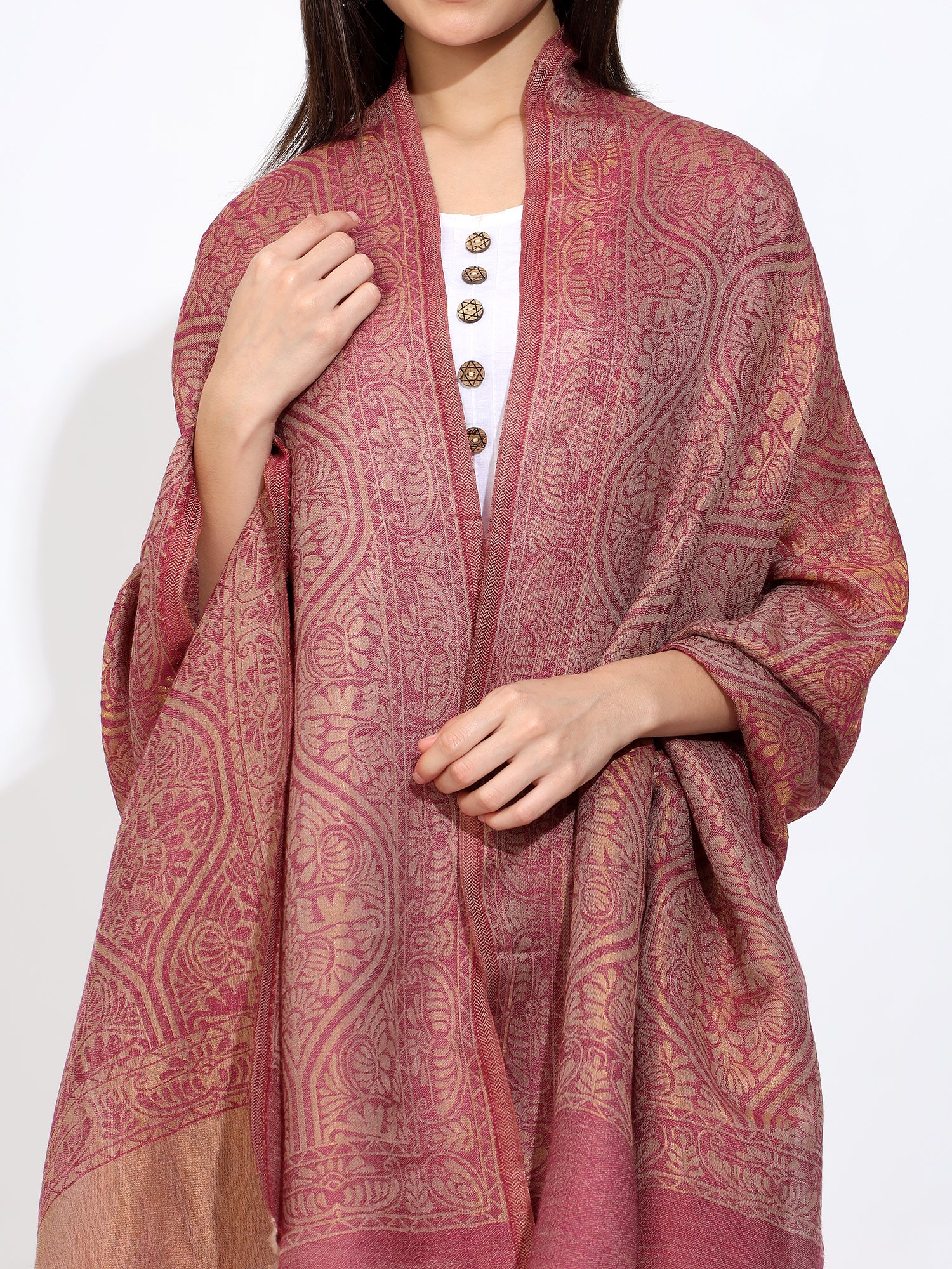 Pashmina Wool Self Zari Stole