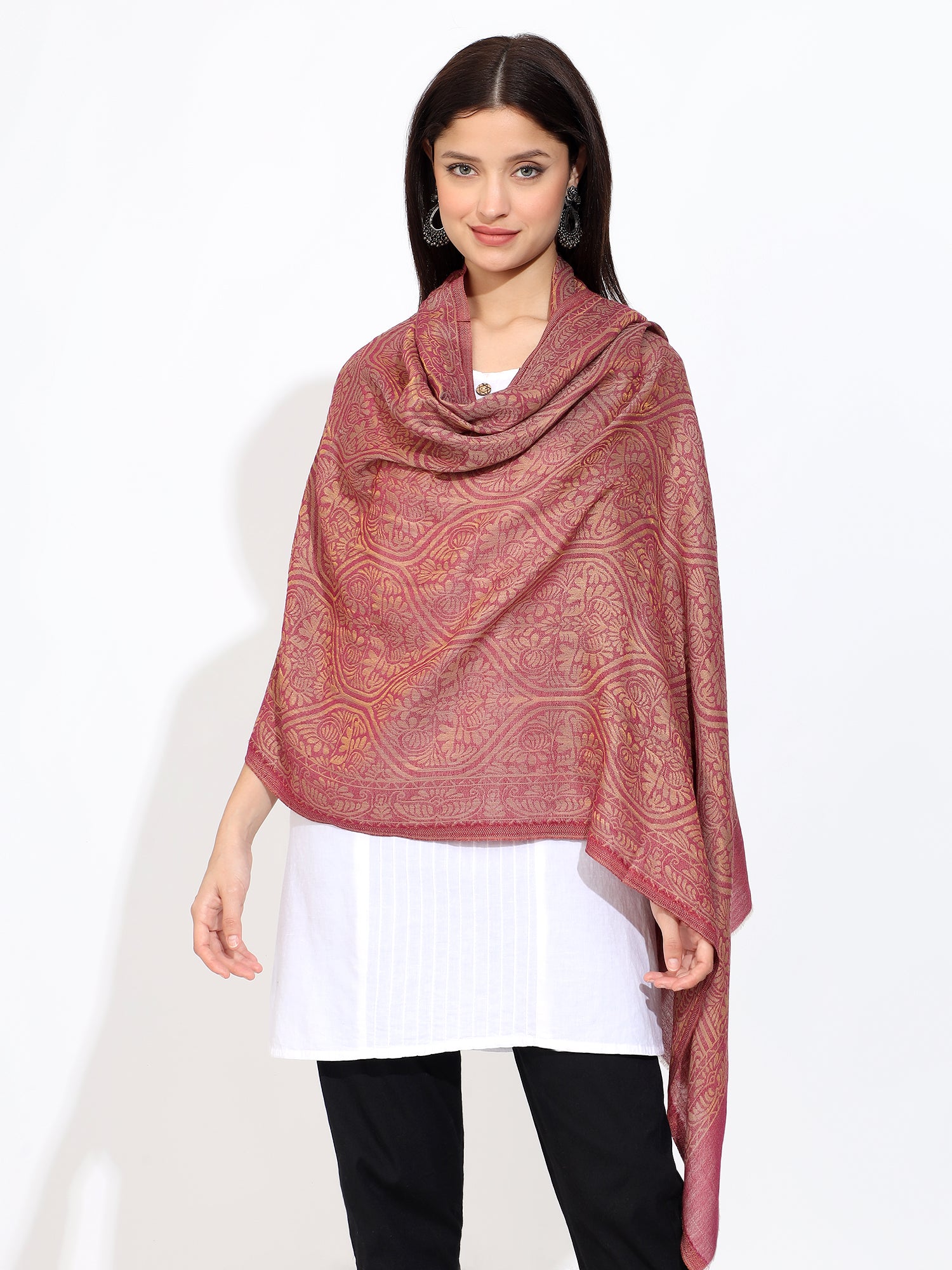 Pashmina Wool Self Zari Stole