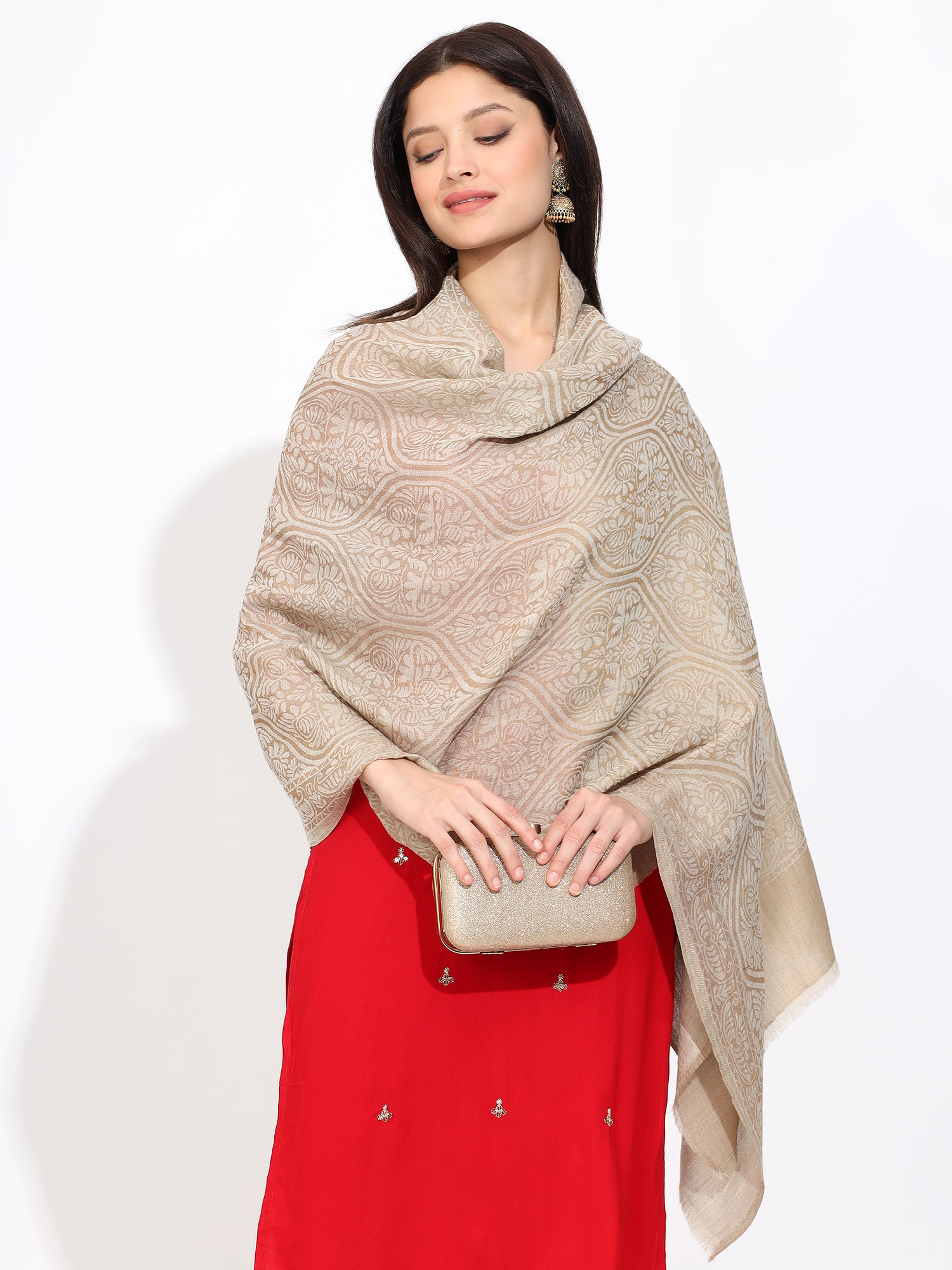 Pashmina Wool Self Zari Stole
