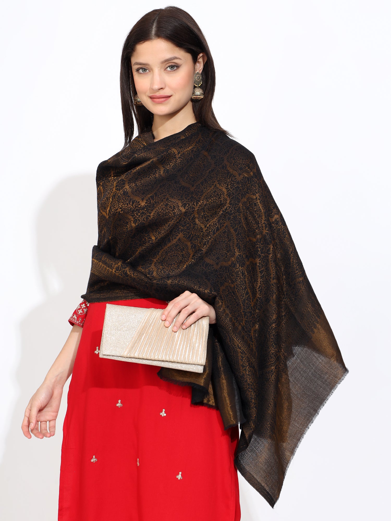 Pashmina Wool Self Zari Stole