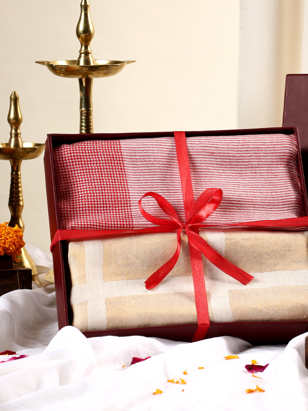 Women's Pashmina Wool Zari Check Box Stole& Gentlemen's Pashmina Wool Natural Check Stole