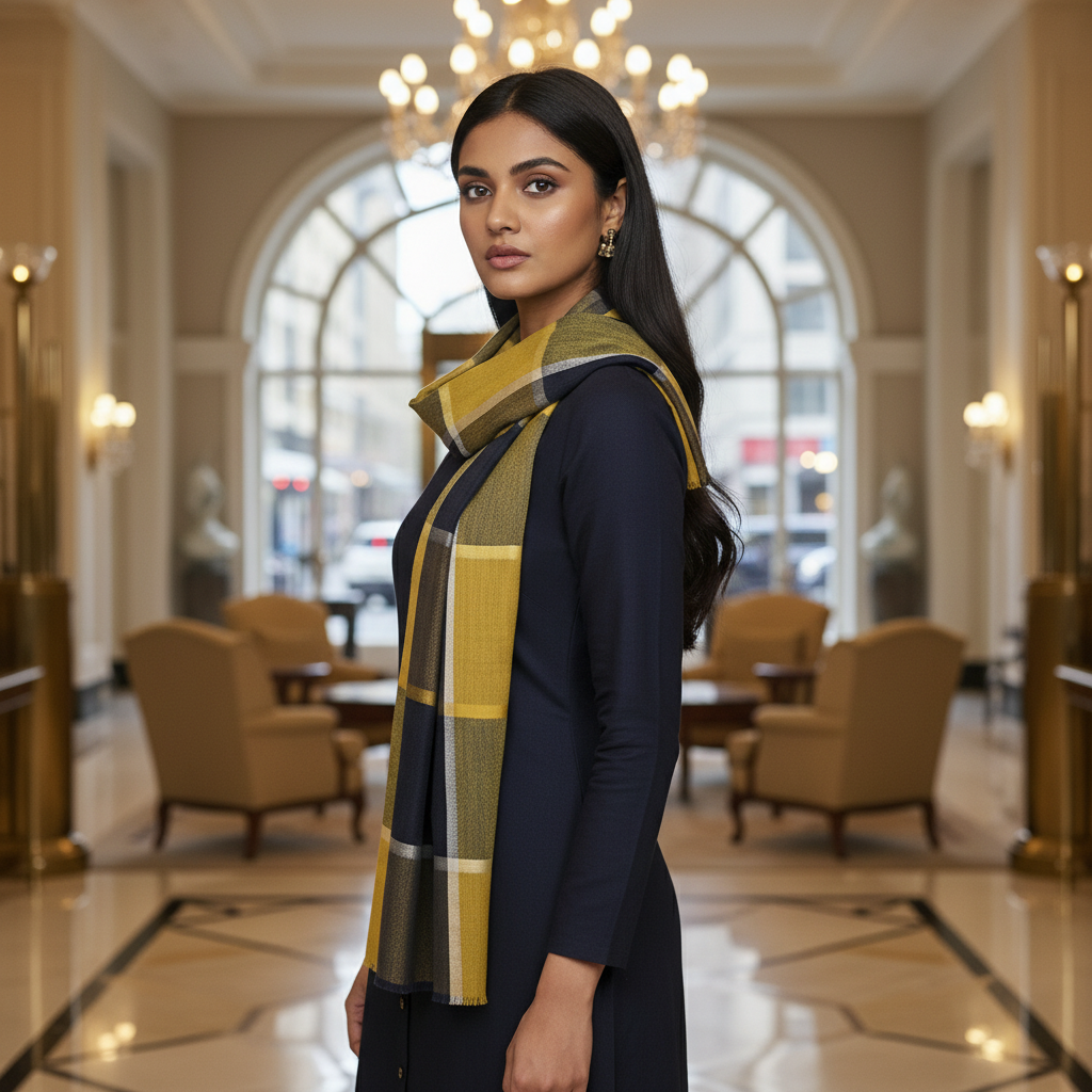 Yellow Pashmina Wool Silk Box Stole