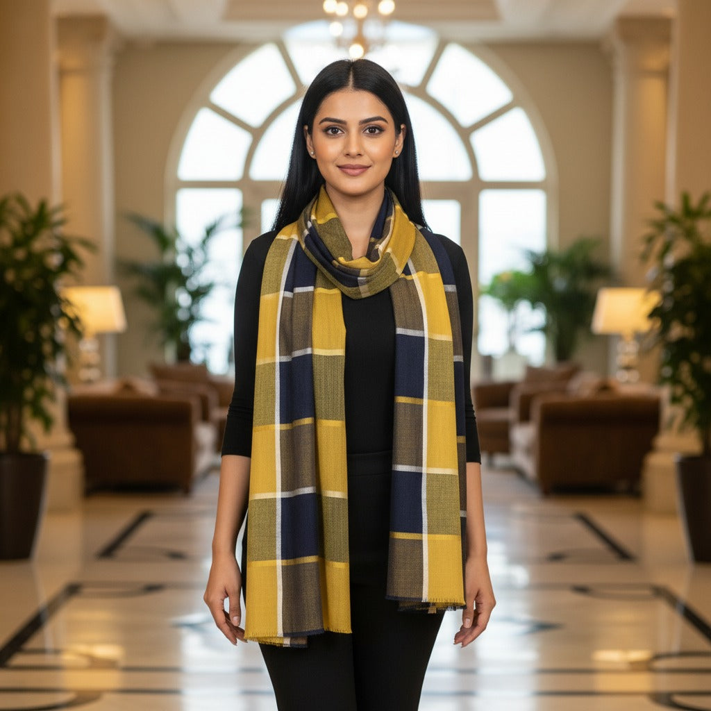 Yellow Pashmina Wool Silk Box Stole