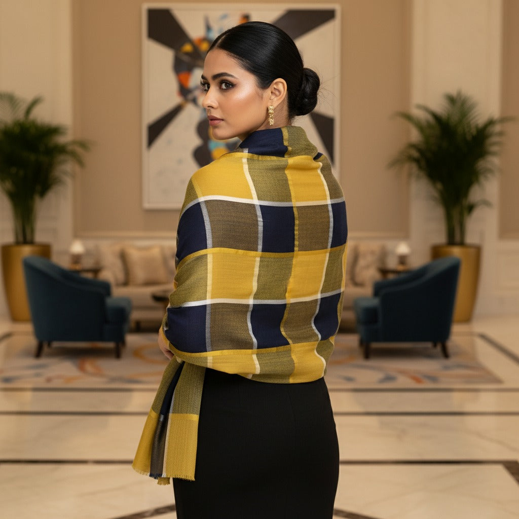 Yellow Pashmina Wool Silk Box Stole